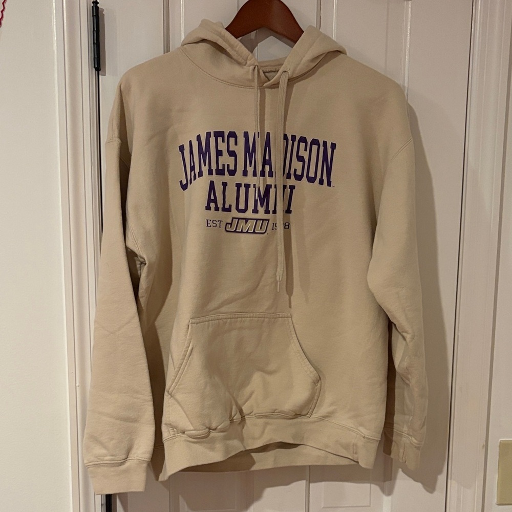 Gildan Cream Hoodie with Purple Print